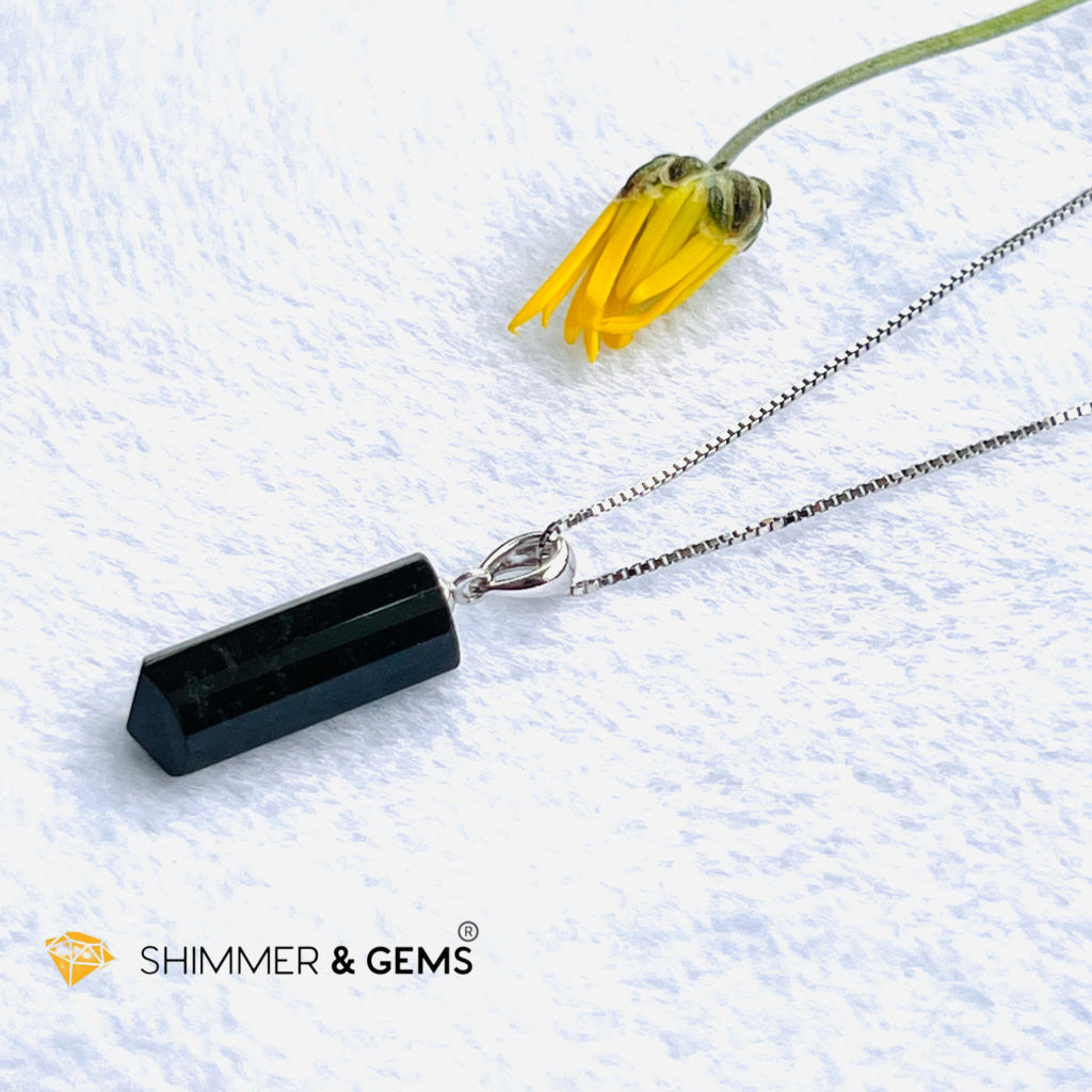 Black Tourmaline Tube Pendant (Protection) Charms & Pendants
