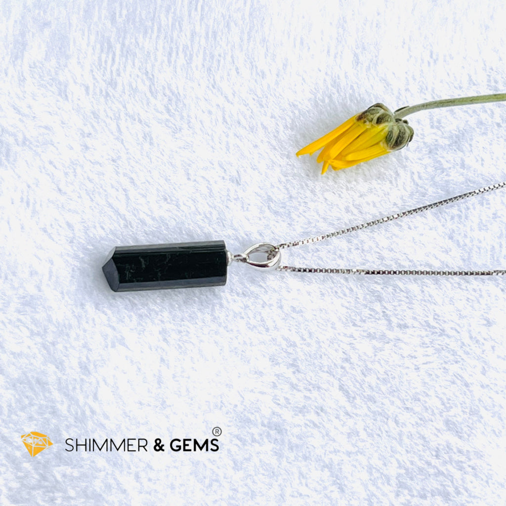 Black Tourmaline Tube Pendant (Protection) Charms & Pendants