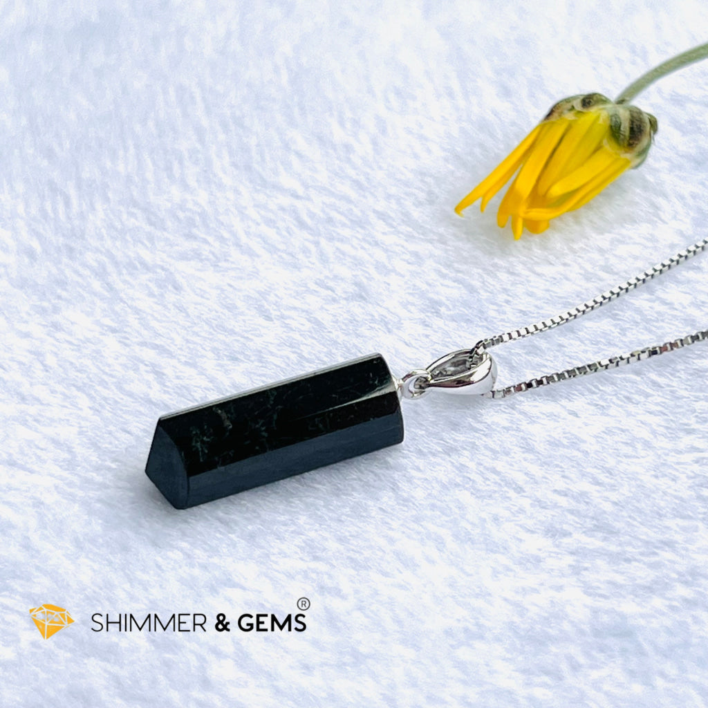 Black Tourmaline Tube Pendant (Protection) Charms & Pendants