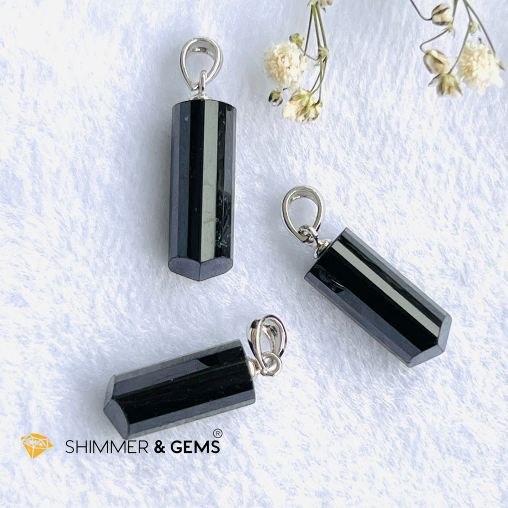Black Tourmaline Tube Pendant (Protection) Charms & Pendants