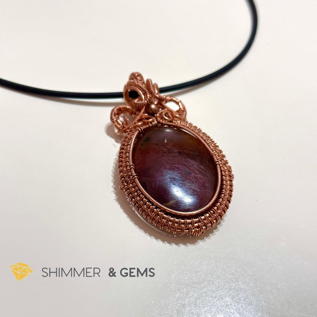 Blue Amber Wire-Wrapped Pendant (Stainless Steel) Indonesia