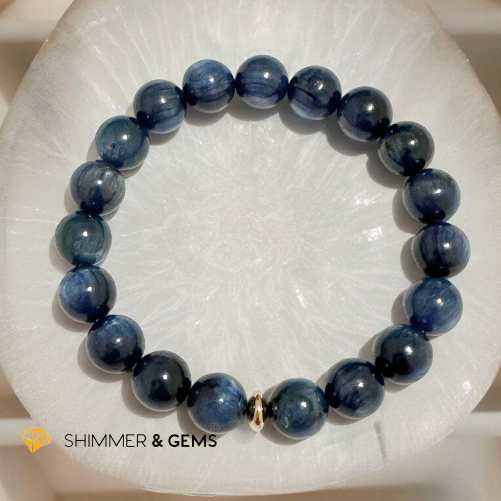 Blue Kyanite 10mm Bracelet with 14k gold filled Bead (AAA Grade) For Men & Women (Not Dyed, All Natural) Premium, Encoded & Activated