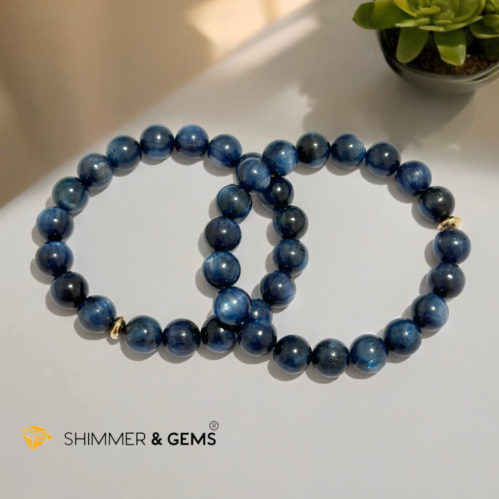 Blue Kyanite 10mm Bracelet with 14k gold filled Bead (AAA Grade) For Men & Women (Not Dyed, All Natural) Premium, Encoded & Activated