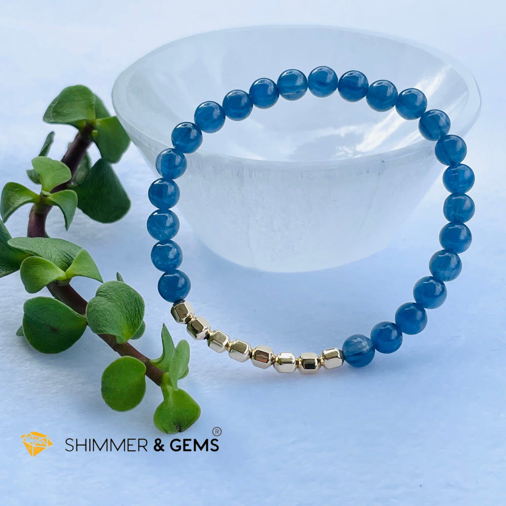 Blue Kyanite 6Mm Bracelet With Faceted 4Mm Gold Filled Beads (High Frequency)