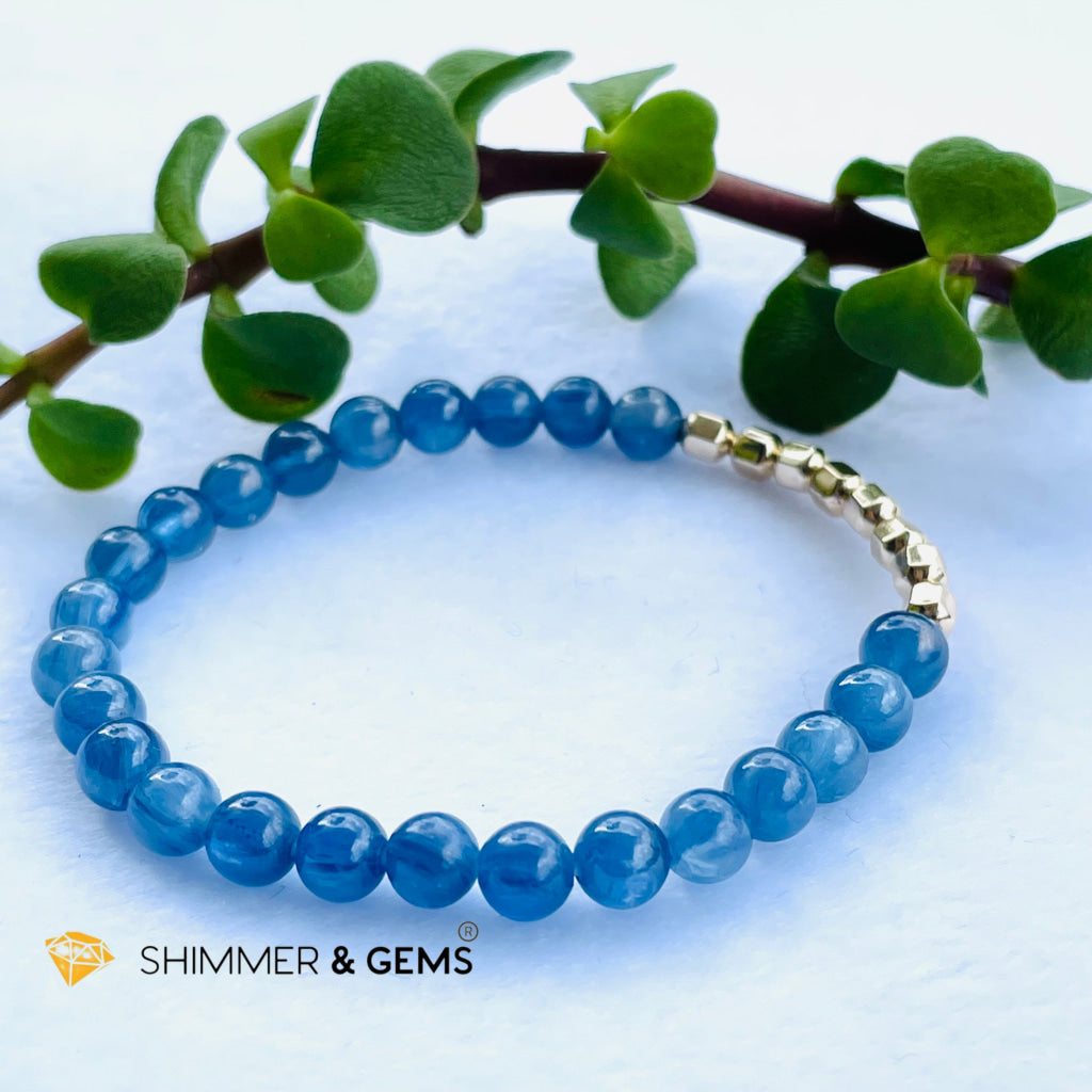 Blue Kyanite 6Mm Bracelet With Faceted 4Mm Gold Filled Beads (High Frequency)