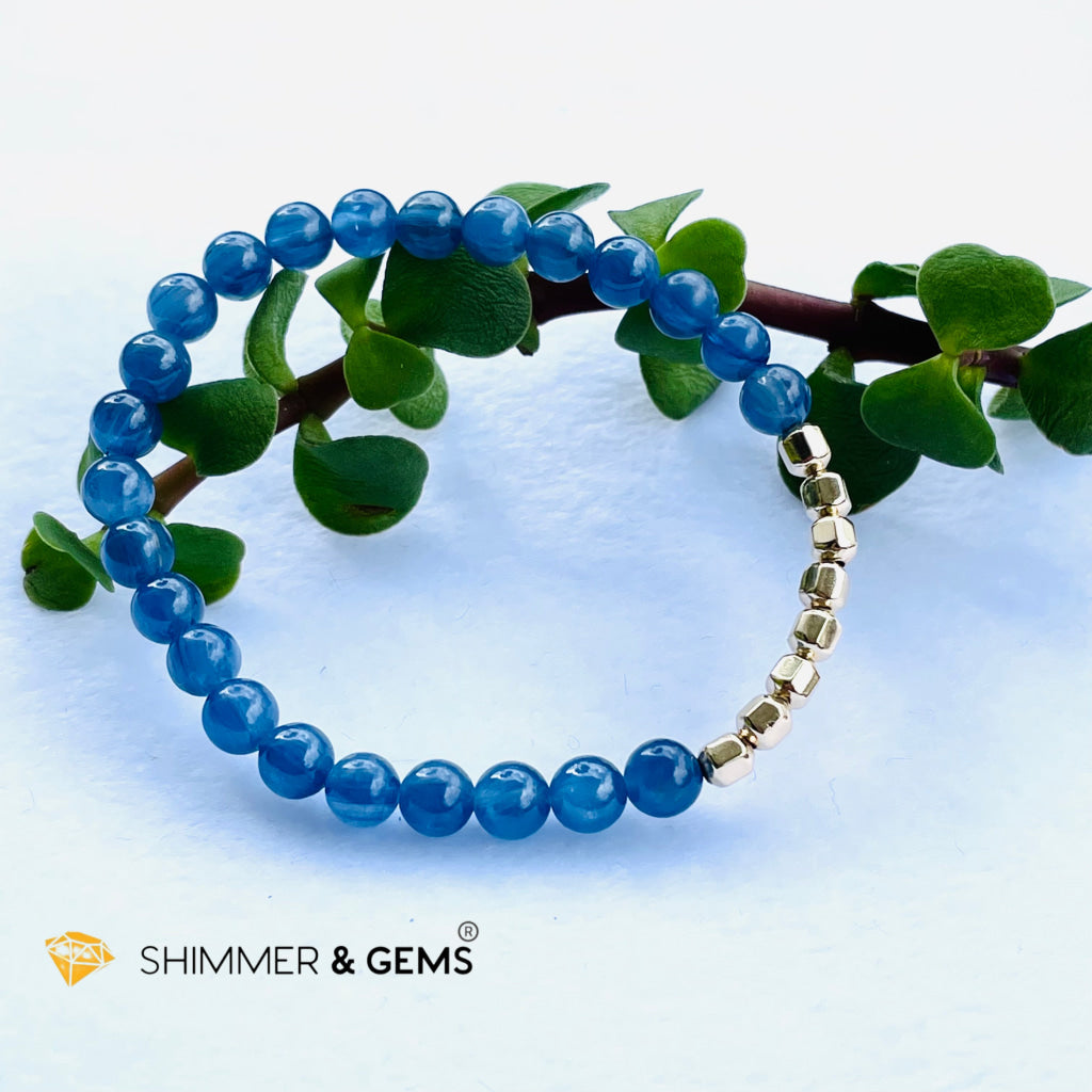 Blue Kyanite 6Mm Bracelet With Faceted 4Mm Gold Filled Beads (High Frequency)
