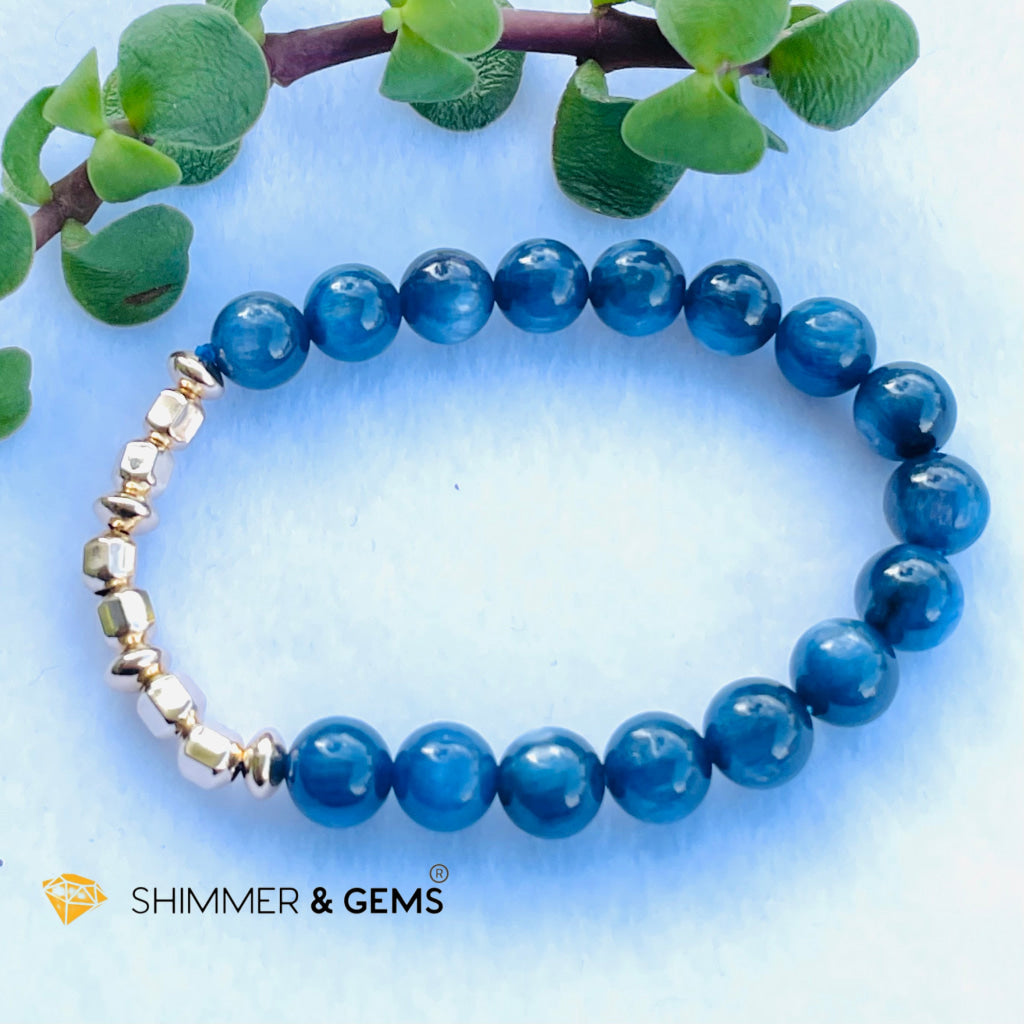 Blue Kyanite 8Mm Bracelet With Faceted 4Mm Gold Filled Beads (High Frequency) Bracelets