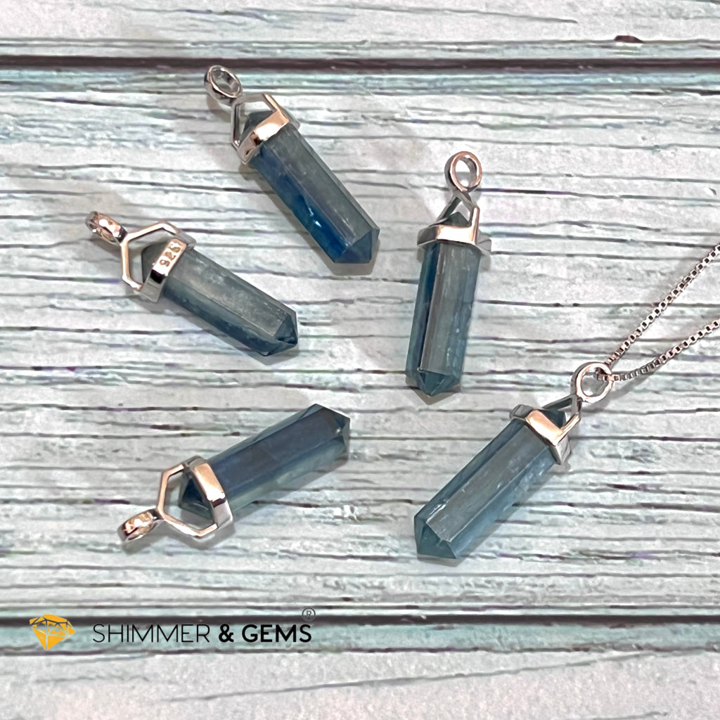 Blue Kyanite Double Pointer Pendant 925 Silver Charms & Pendants
