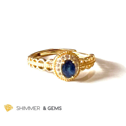 Blue Sapphire 925 Silver Rings With Zircon (Gold Plating) Adjustable Size