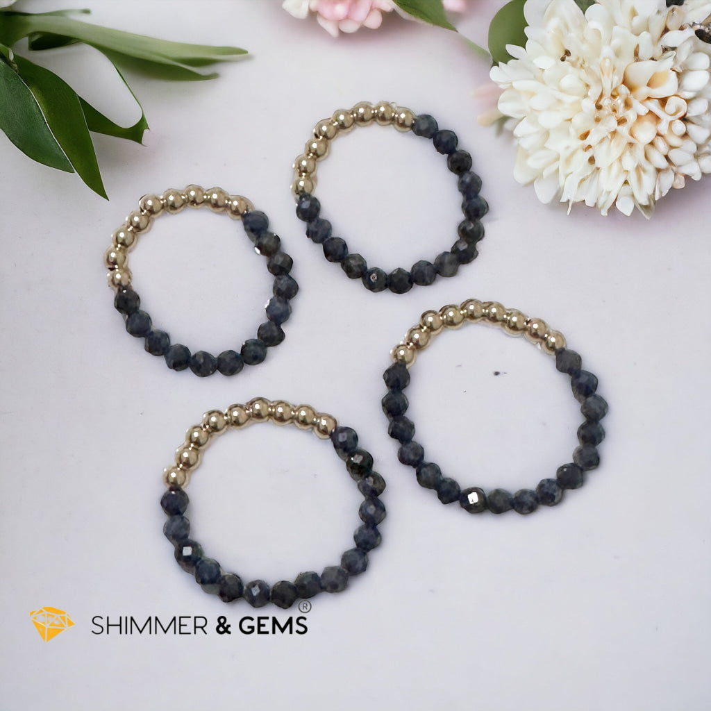 Blue Sapphire Fortune 9 Beads Ring  (3mm Faceted) 14k gold filled beads