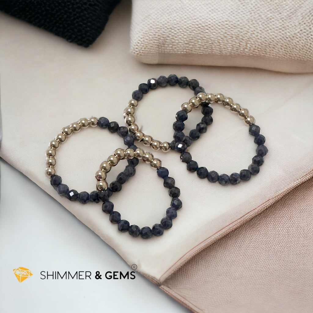 Blue Sapphire Fortune 9 Beads Ring  (3mm Faceted) 14k gold filled beads