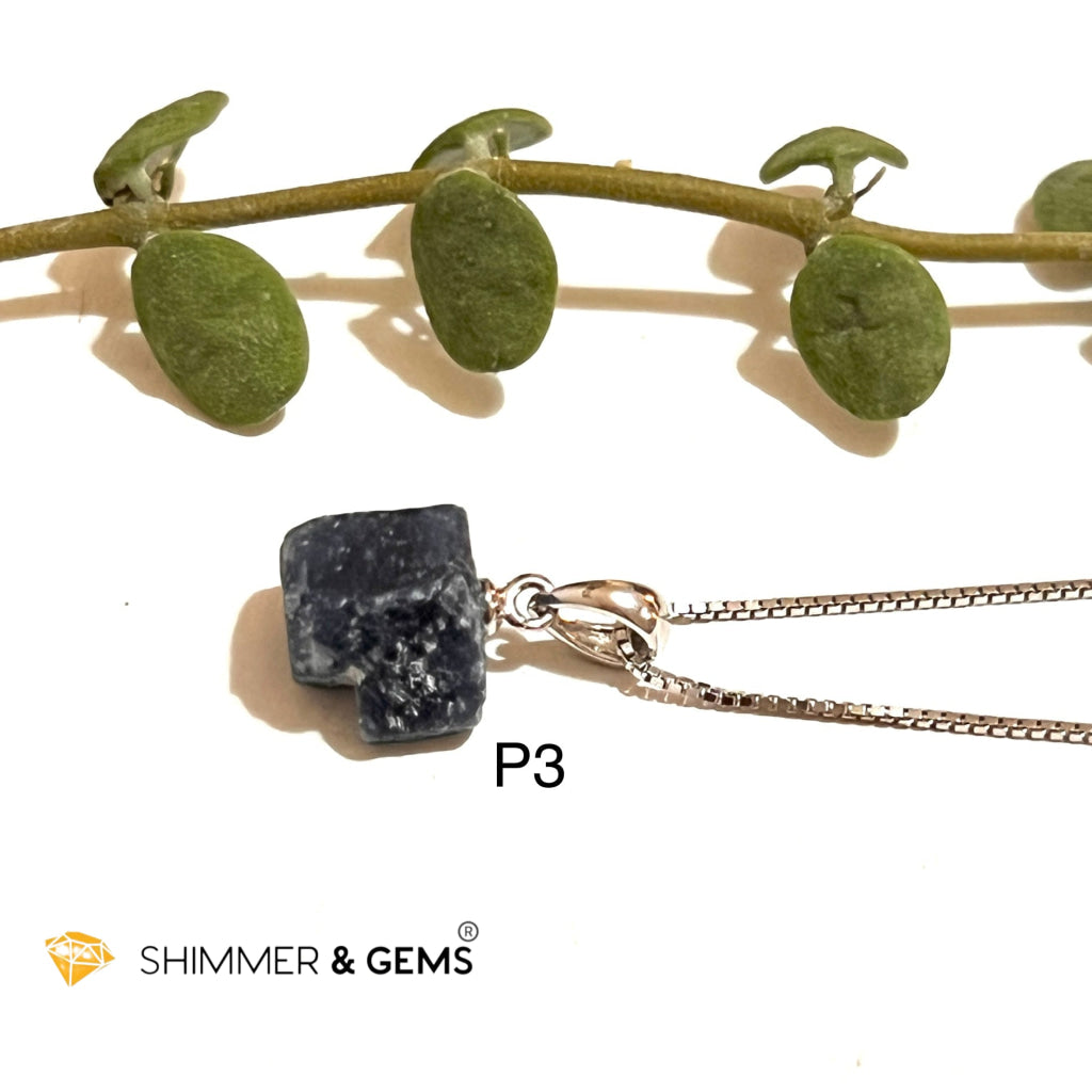 Blue Sapphire Raw Pendant (Fame & Wealth) 925 Silver (Aa Grade) 12.5 Carats Photo 3 Charms Pendants