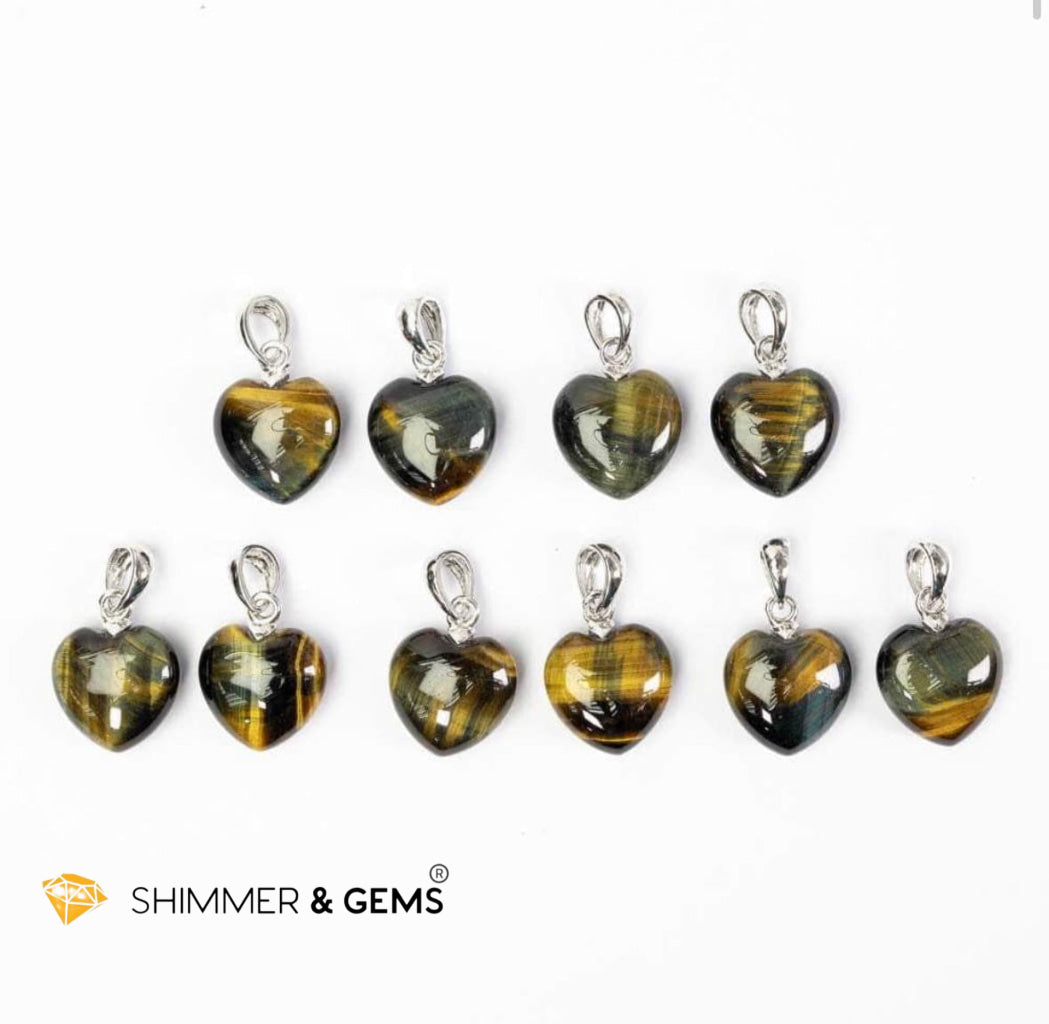 Blue Tiger’s Eye 12mm Heart 925 Silver Pendant (Calm Power)