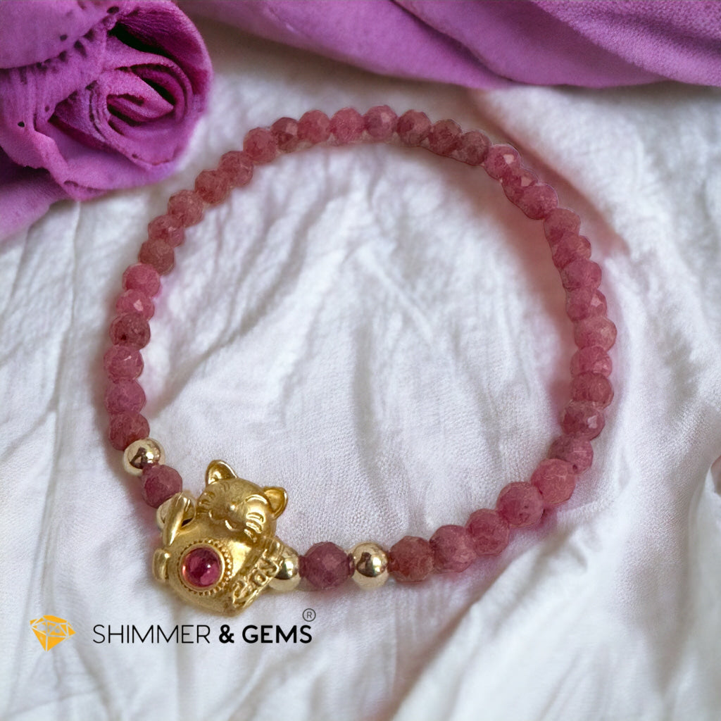 Brazil Rhodonite 4mm with Lucky Cat Bracelet