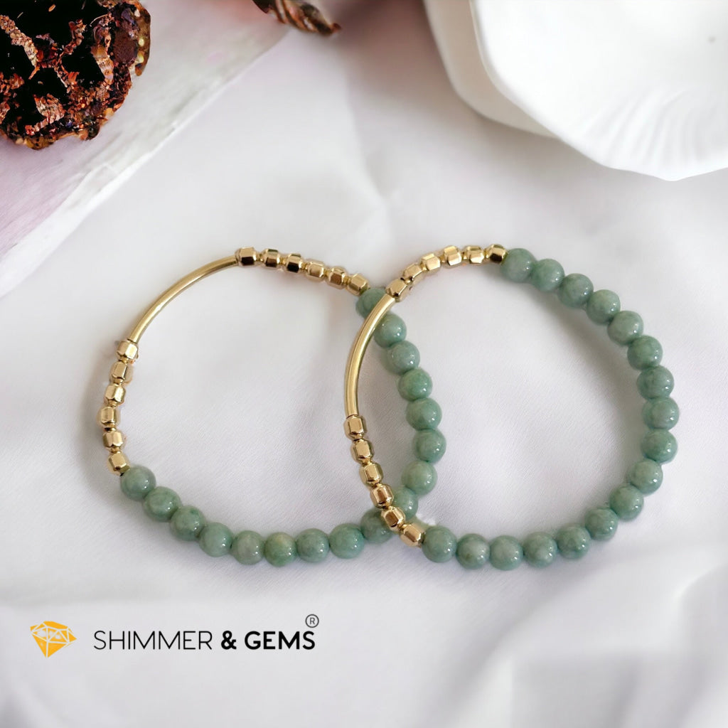 Burma Jade 14k Gold Filled Bangle (Modern Design By Audrey)
