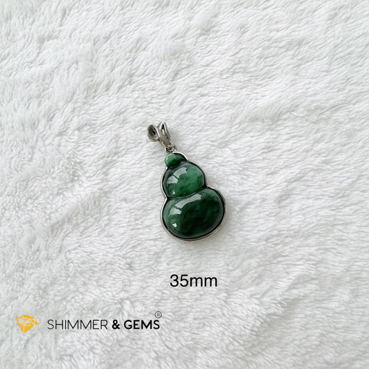 Burma Jade Hulu (Calabash) Pendant in 925 Silver (Dark Emerald Green) (Type A)