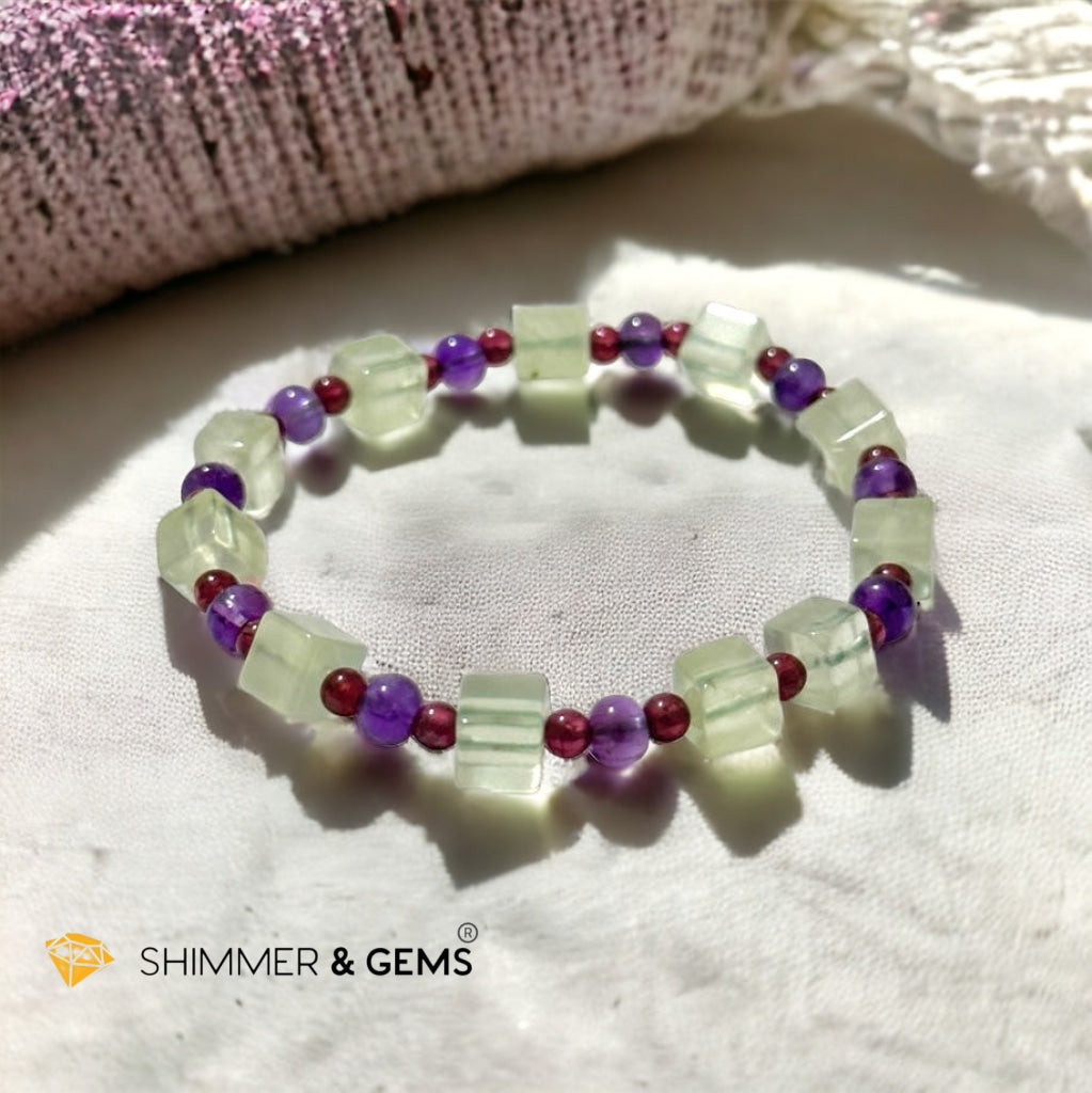 Calmness & Joy Bracelet (Prehnite, Amethyst and Garnet)