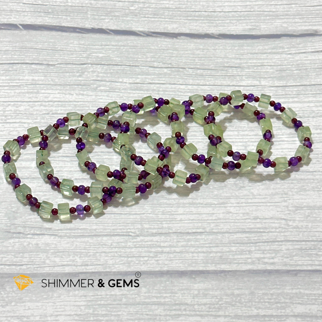 Calmness & Joy Bracelet (Prehnite, Amethyst and Garnet)