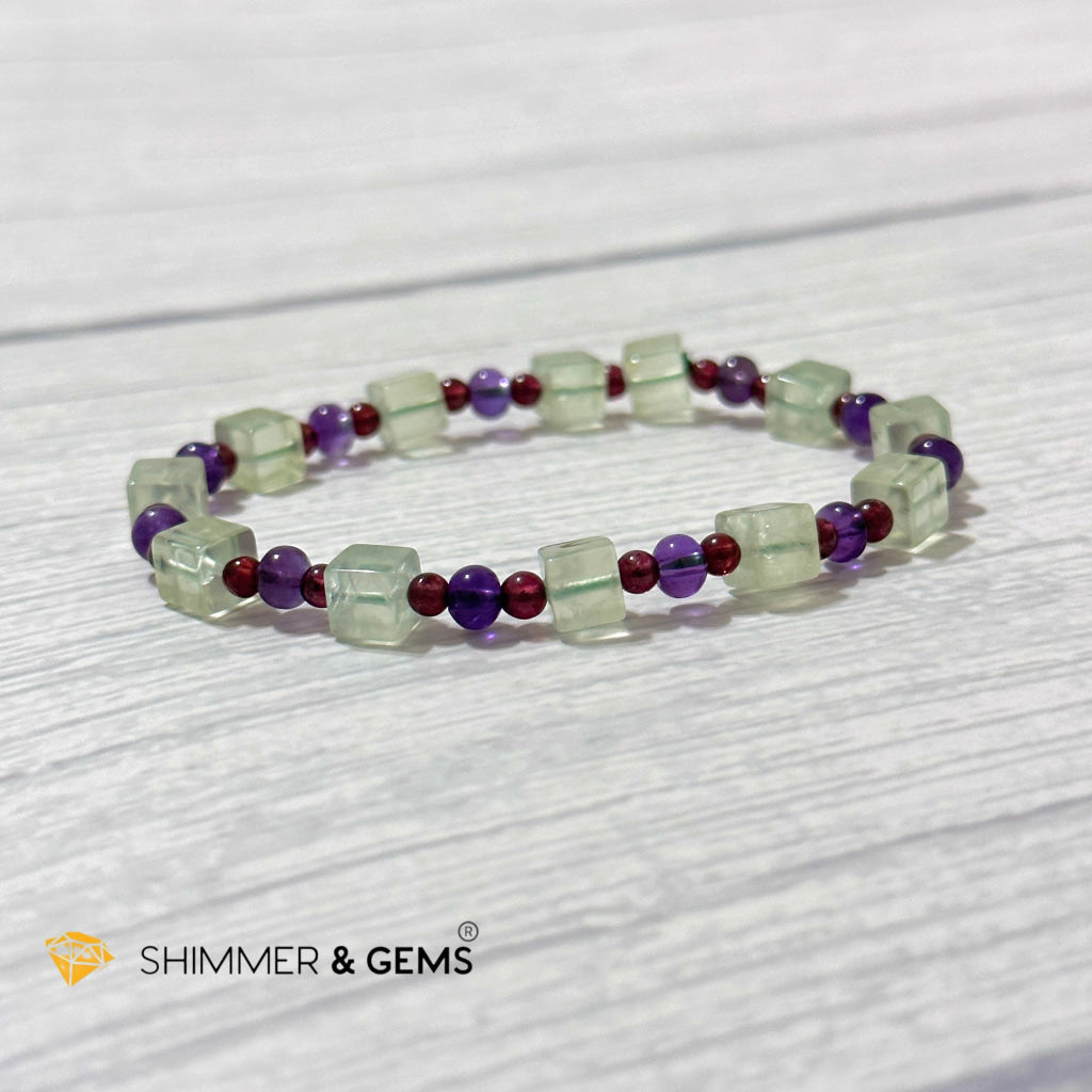 Calmness & Joy Bracelet (Prehnite, Amethyst and Garnet)