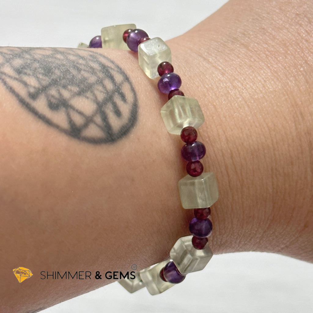 Calmness & Joy Bracelet (Prehnite, Amethyst and Garnet)