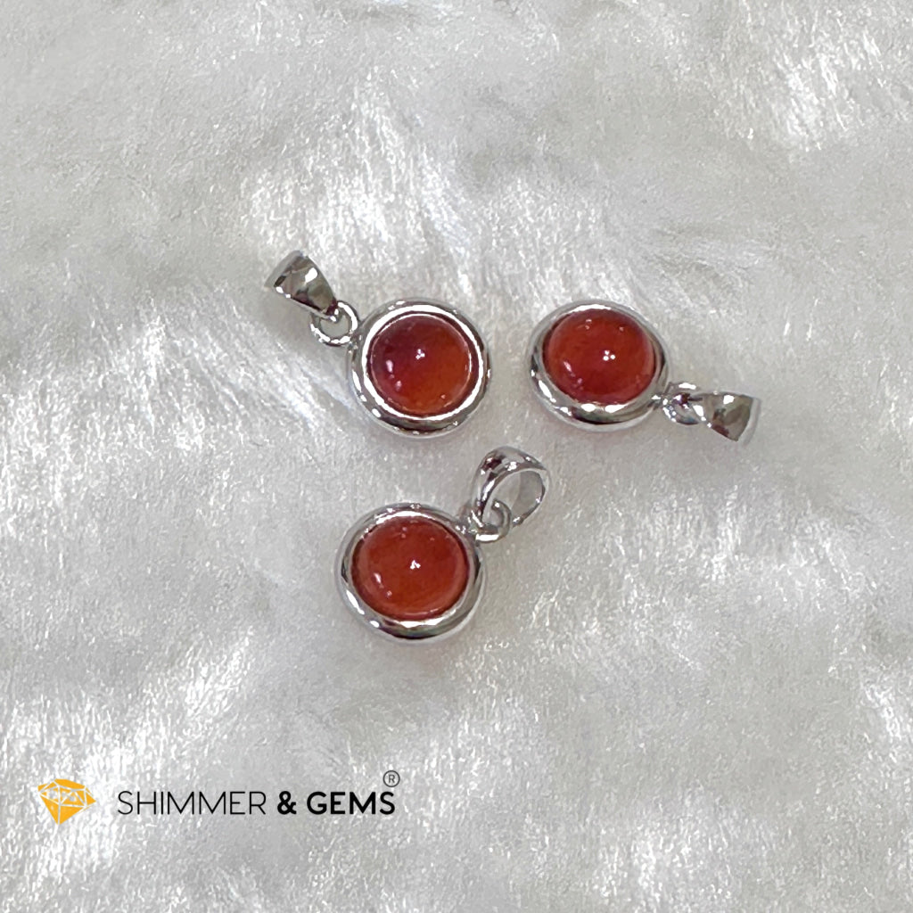 Carnelian 6mm Round 925 Silver Pendant AAA