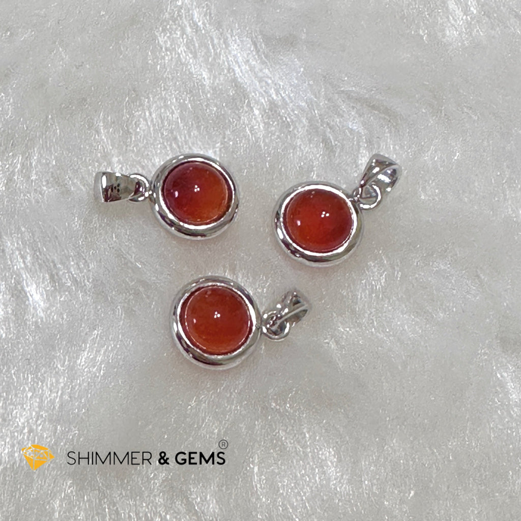 Carnelian 6mm Round 925 Silver Pendant AAA
