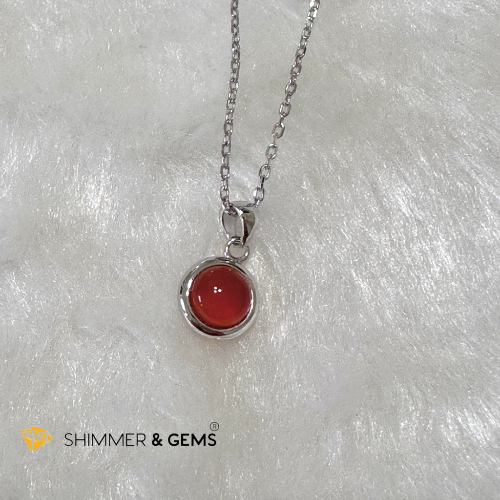 Carnelian 6mm Round 925 Silver Pendant AAA
