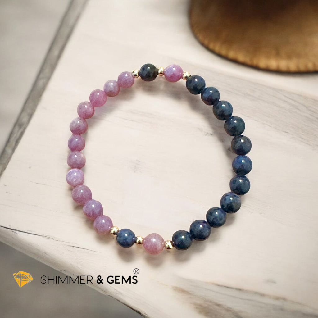 CHARM MAGNET: Natural Ruby & Blue Sapphire Bracelet With 14k Gold-Filled (untreated, not dyed, pre-coded, attuned) Burma AAA Premium grade