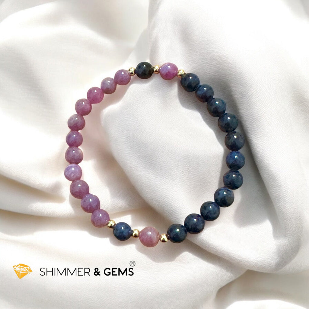 CHARM MAGNET: Natural Ruby & Blue Sapphire Bracelet With 14k Gold-Filled (untreated, not dyed, pre-coded, attuned) Burma AAA Premium grade