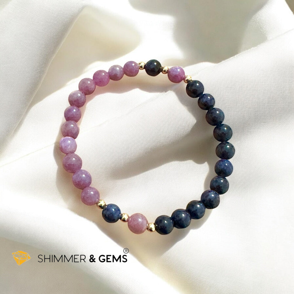 CHARM MAGNET: Natural Ruby & Blue Sapphire Bracelet With 14k Gold-Filled (untreated, not dyed, pre-coded, attuned) Burma AAA Premium grade