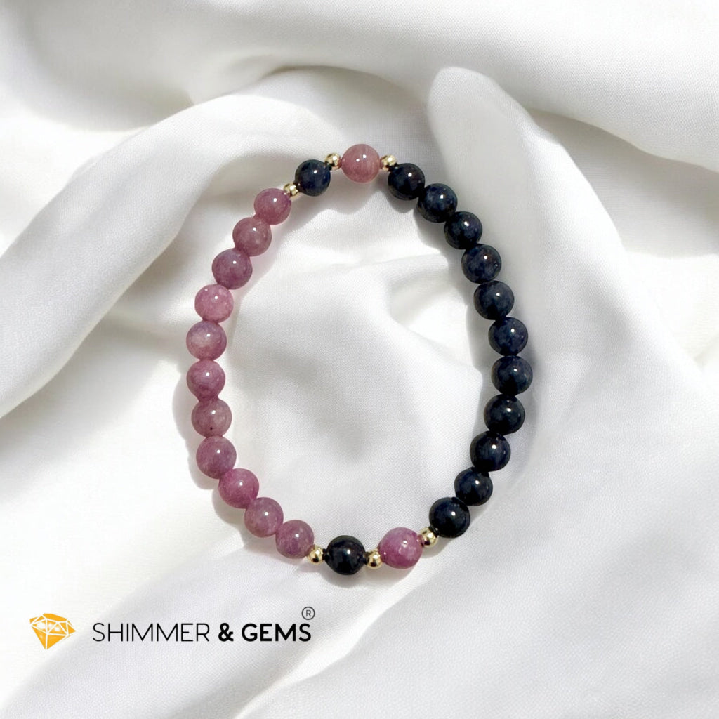 CHARM MAGNET: Natural Ruby & Blue Sapphire Bracelet With 14k Gold-Filled (untreated, not dyed, pre-coded, attuned) Burma AAA Premium grade