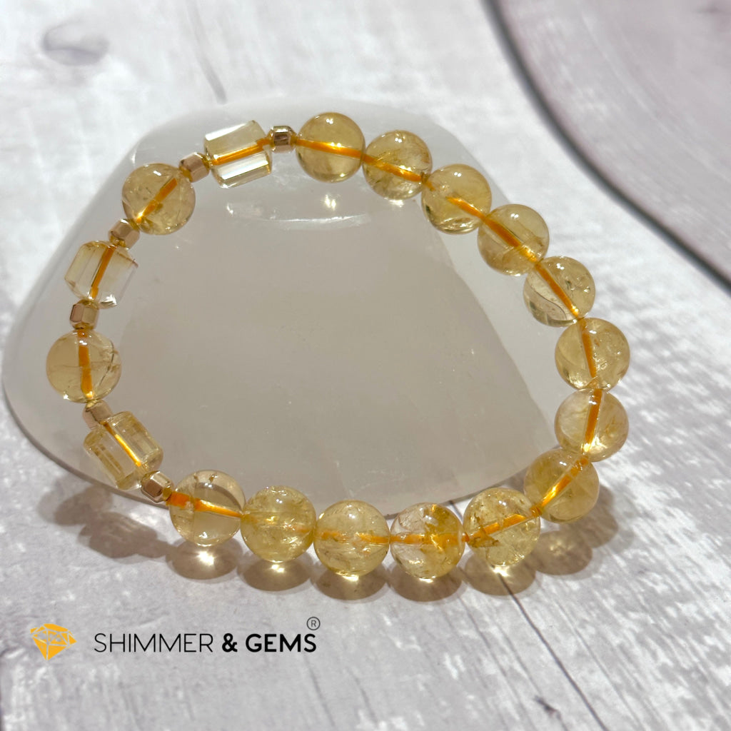 Citrine 10mm With 14k gold-filled Healing Bracelet (Money & Wealth)AAA Grade