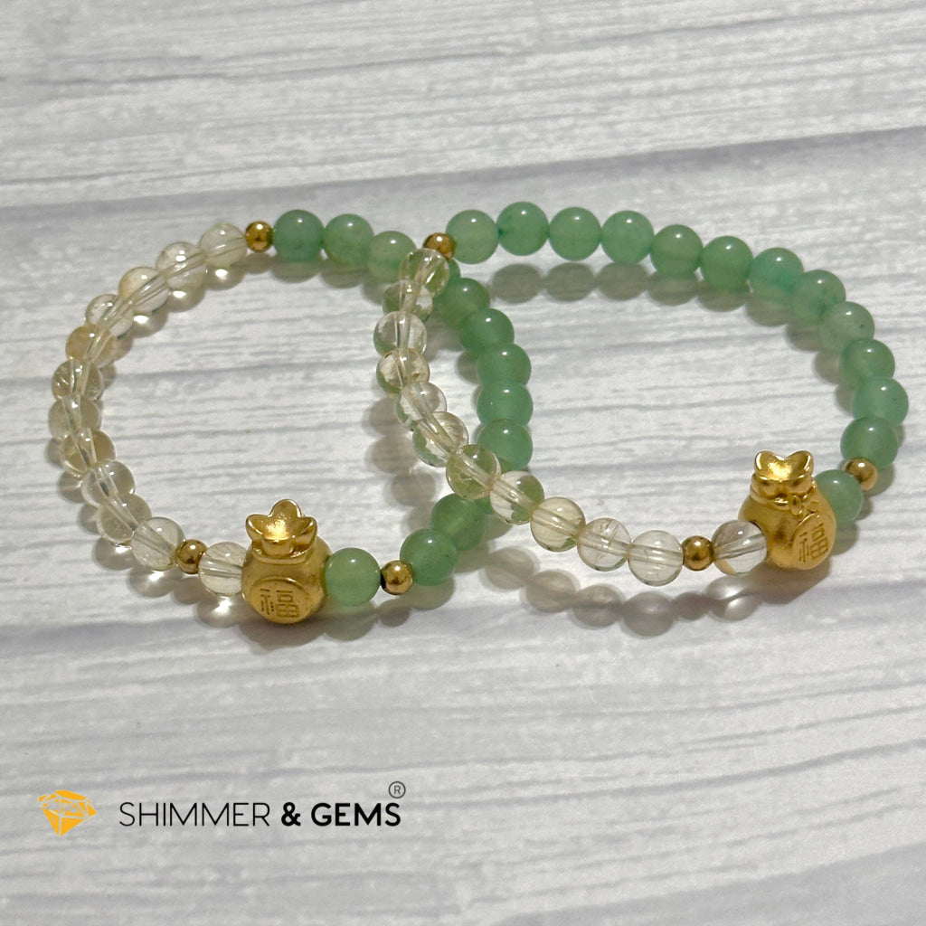 Citrine and Aventurine Money Bag Bracelet 6mm (24K Gold Filled Brass)
