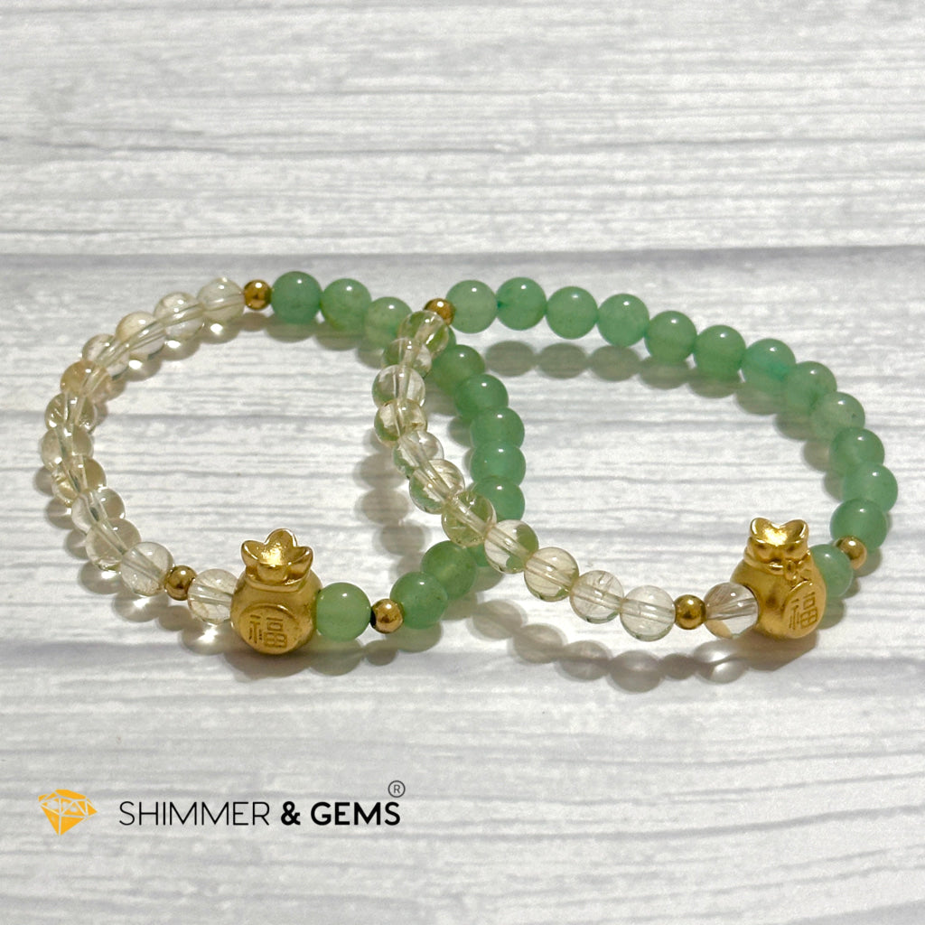 Citrine and Aventurine Money Bag Bracelet 6mm (24K Gold Filled Brass)