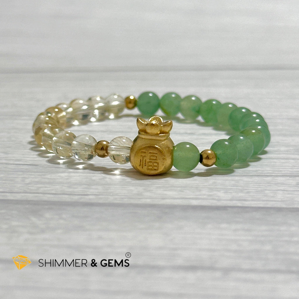 Citrine and Aventurine Money Bag Bracelet 6mm (24K Gold Filled Brass)
