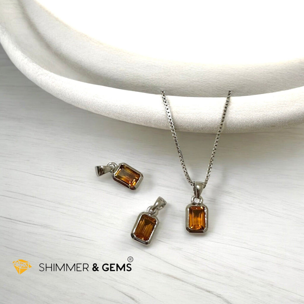 Citrine Orange Madeira Pendant 4x6mm 925 Silver (Encoded & Activated) Flame of Abundance