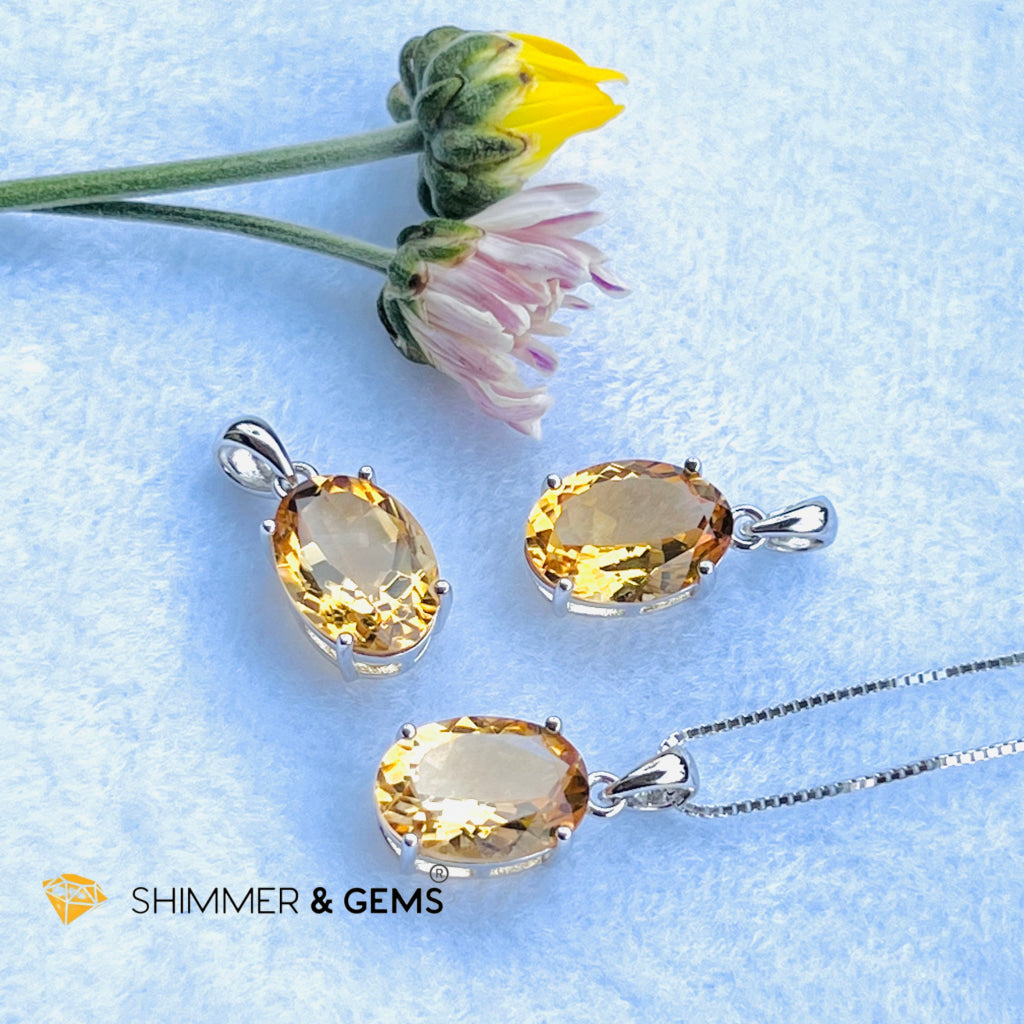 Citrine Oval Pendant (10X14Mm) 925 Silver (Wealth Activator) Aaa Grade Charms & Pendants