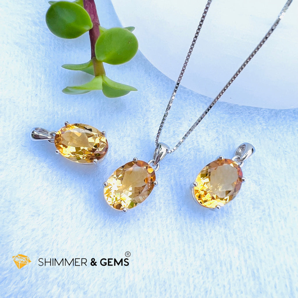 Citrine Oval Pendant (10X14Mm) 925 Silver (Wealth Activator) Aaa Grade Charms & Pendants