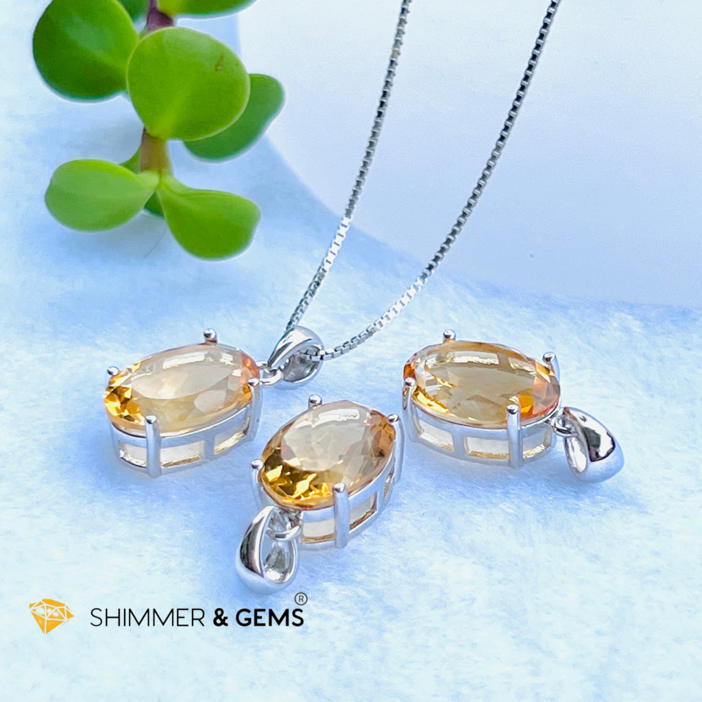 Citrine Oval Pendant (10X14Mm) 925 Silver (Wealth Activator) Aaa Grade Charms & Pendants