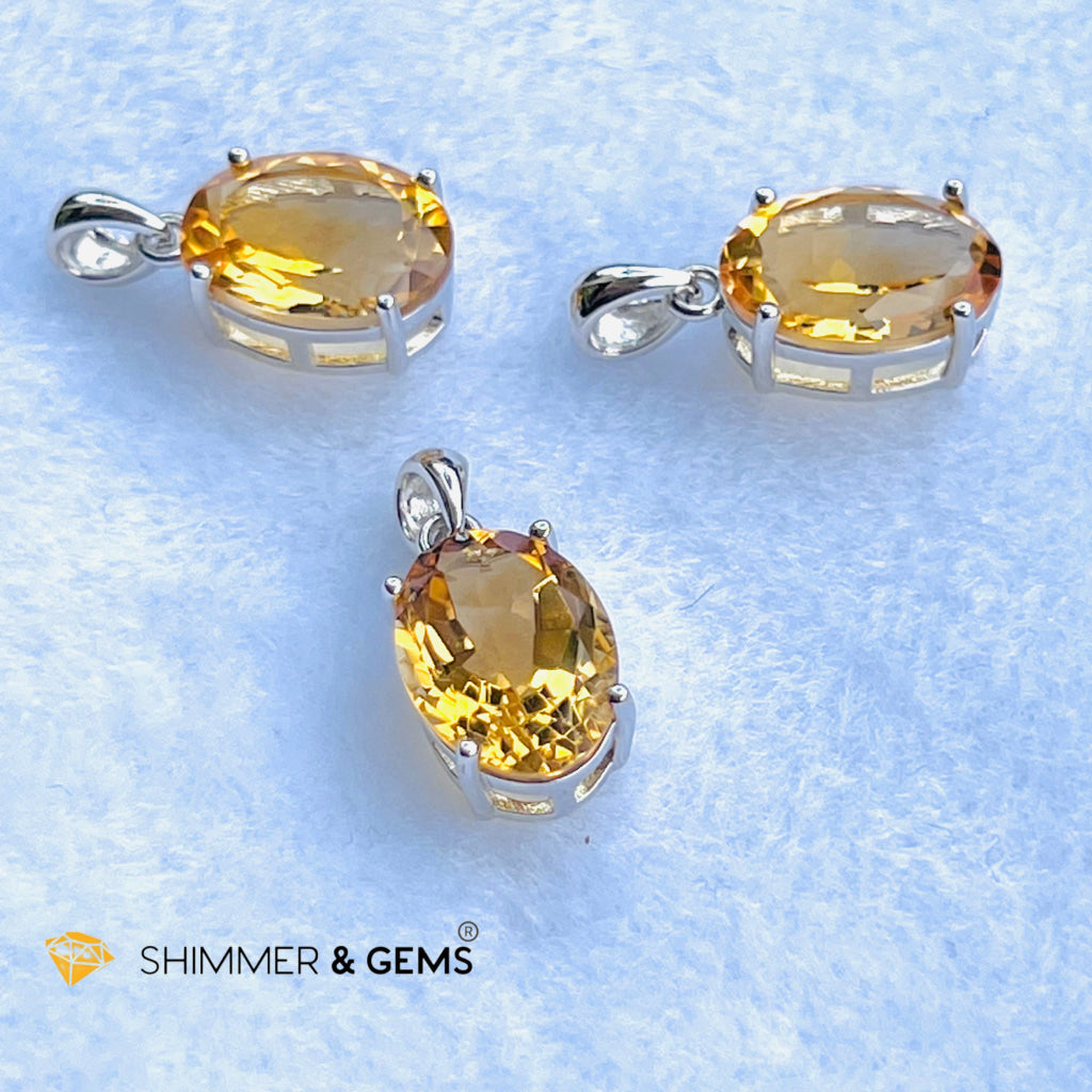 Citrine Oval Pendant (10X14Mm) 925 Silver (Wealth Activator) Aaa Grade Charms & Pendants