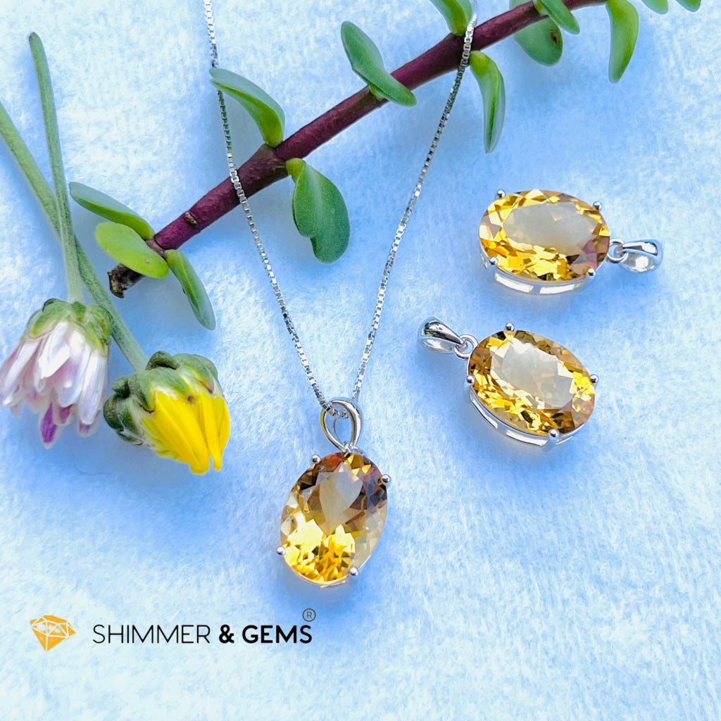 Citrine Oval Pendant (12X16Mm) 925 Silver (Wealth Activator) Aaa Grade Charms & Pendants