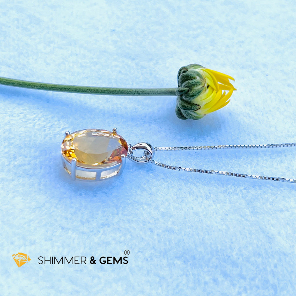 Citrine Oval Pendant (12X16Mm) 925 Silver (Wealth Activator) Aaa Grade Charms & Pendants