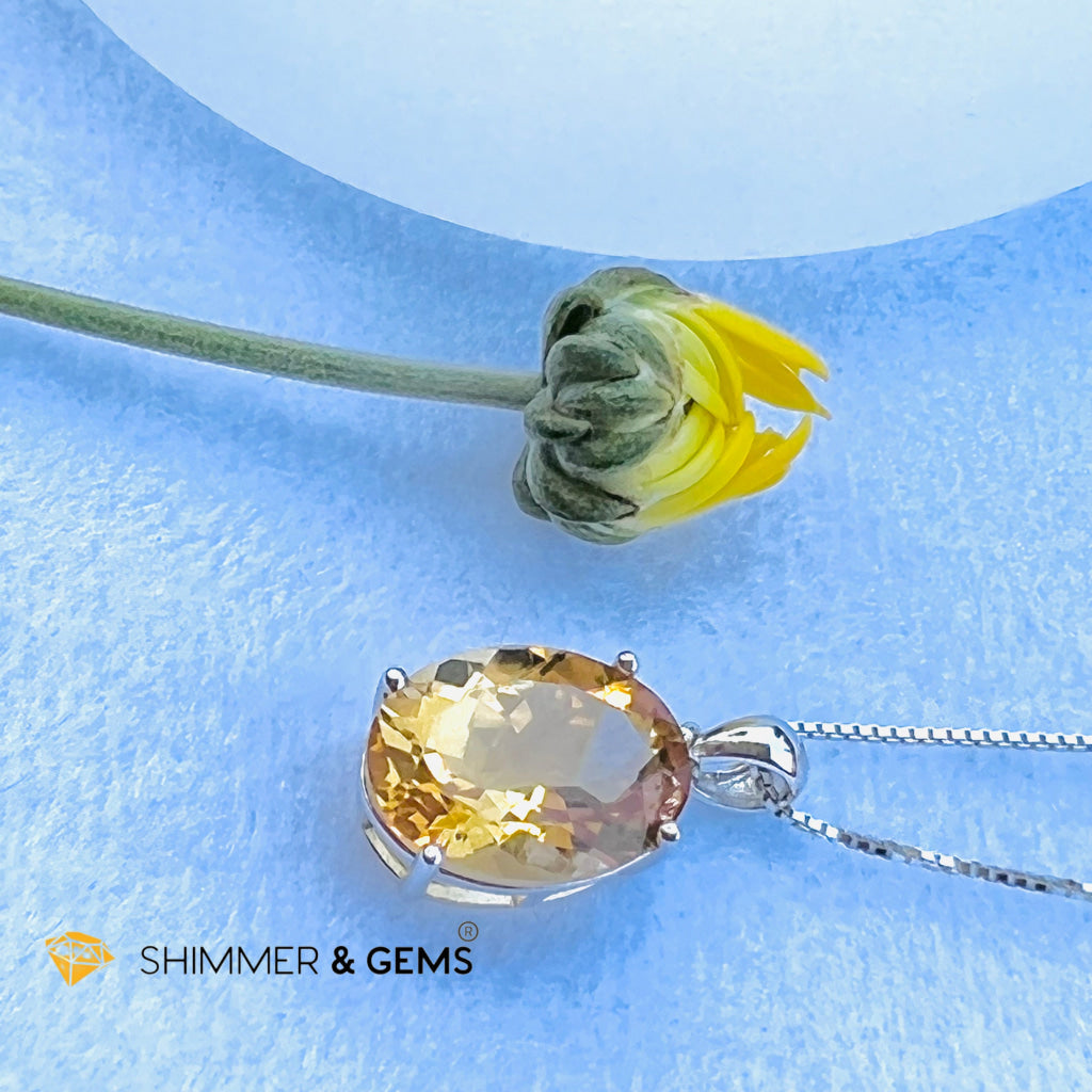 Citrine Oval Pendant (12X16Mm) 925 Silver (Wealth Activator) Aaa Grade Charms & Pendants