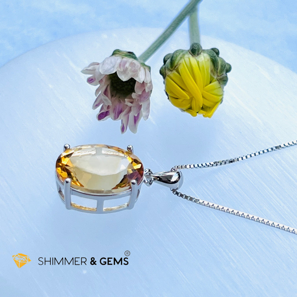 Citrine Oval Pendant (12X16Mm) 925 Silver (Wealth Activator) Aaa Grade Charms & Pendants