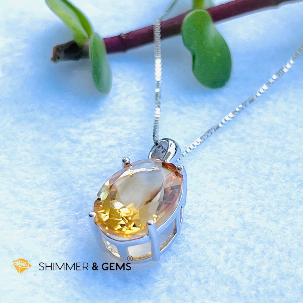 Citrine Oval Pendant (12X16Mm) 925 Silver (Wealth Activator) Aaa Grade Charms & Pendants