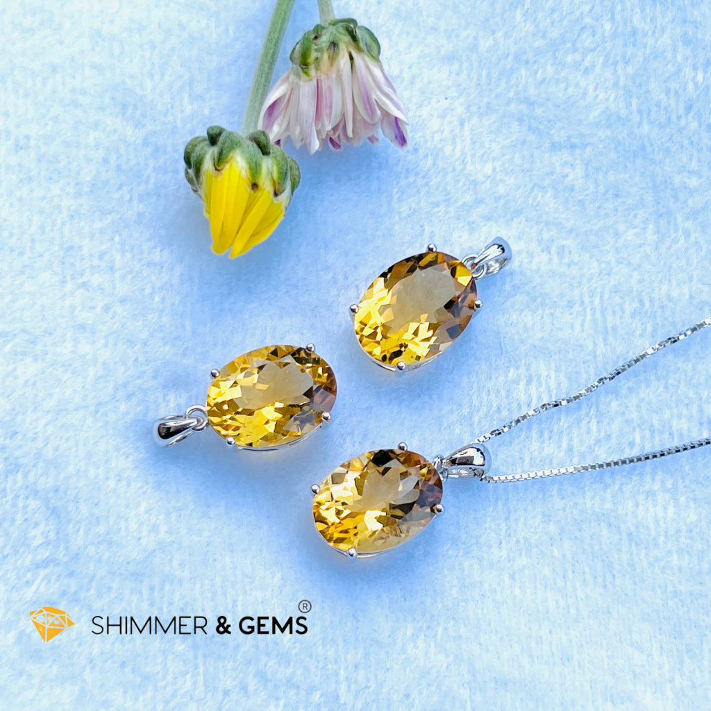 Citrine Oval Pendant (12X16Mm) 925 Silver (Wealth Activator) Aaa Grade Charms & Pendants