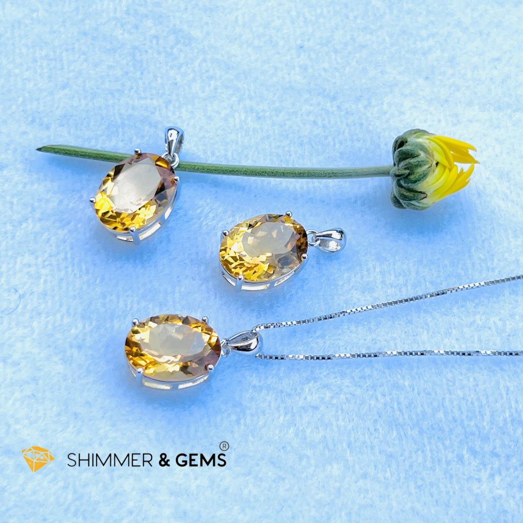 Citrine Oval Pendant (12X16Mm) 925 Silver (Wealth Activator) Aaa Grade Charms & Pendants
