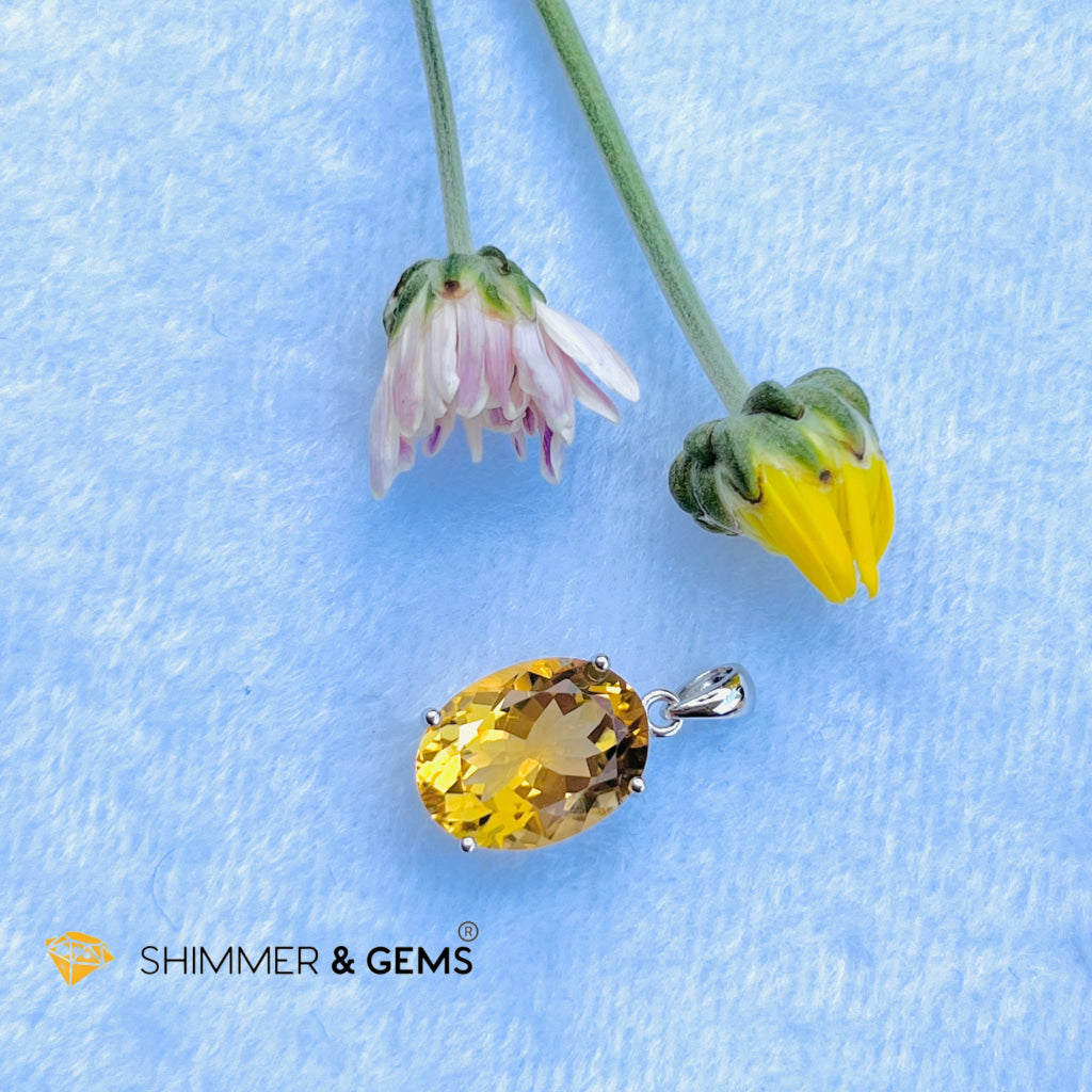 Citrine Oval Pendant (12X16Mm) 925 Silver (Wealth Activator) Aaa Grade Charms & Pendants