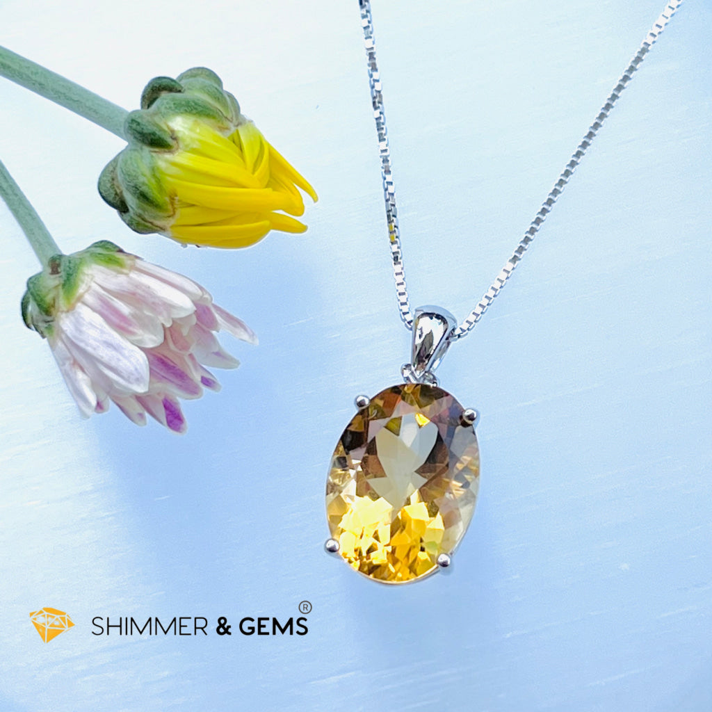 Citrine Oval Pendant (12X16Mm) 925 Silver (Wealth Activator) Aaa Grade Charms & Pendants