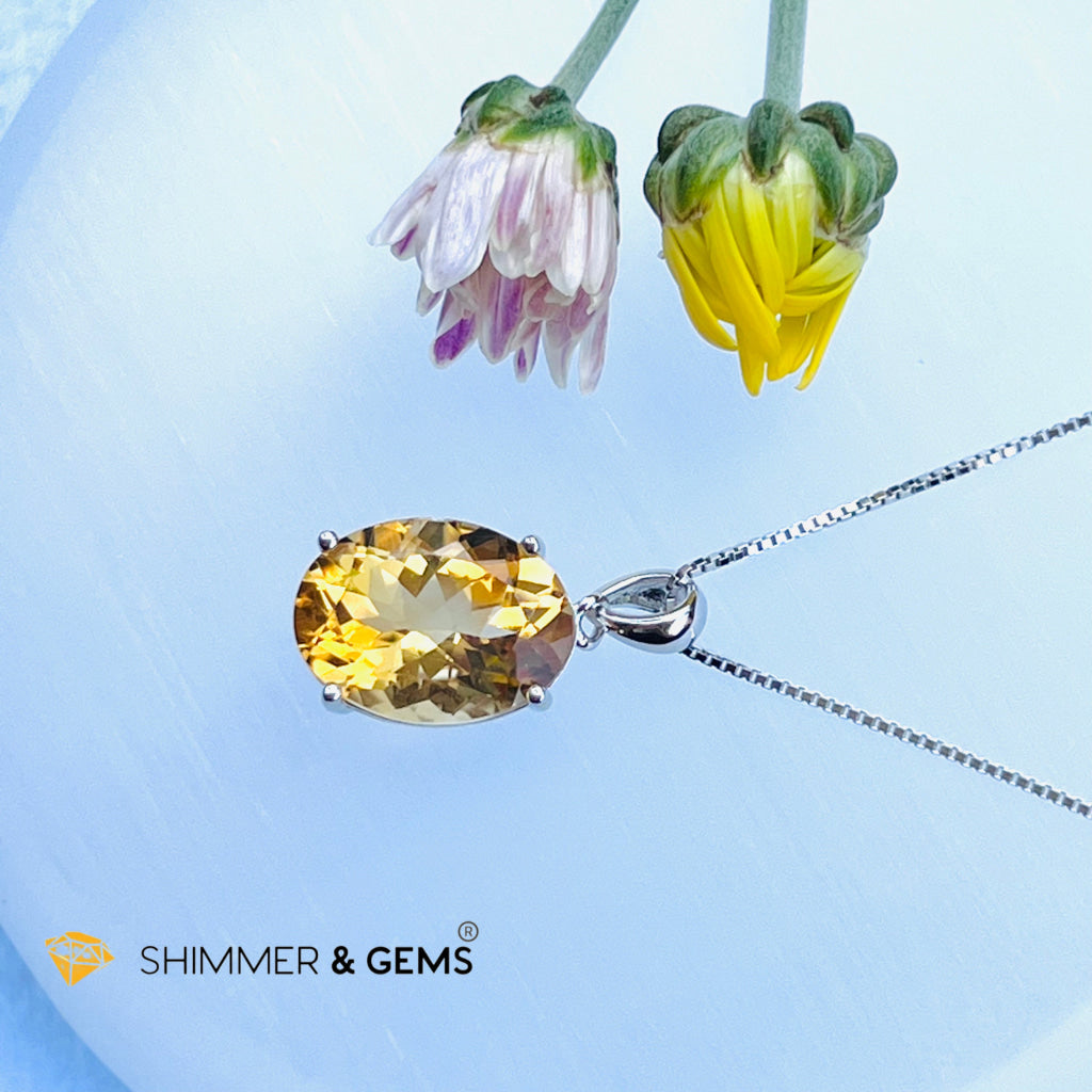 Citrine Oval Pendant (12X16Mm) 925 Silver (Wealth Activator) Aaa Grade Charms & Pendants
